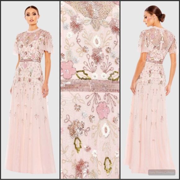 Mac Duggal 9136 EMBELLISHED HIGH NECK BUTTERFLY SLEEVE GOWN Dress - Picture 1 of 13